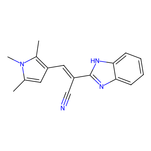 (2E)-2-(1H-benzimidazol-2-yl)-3-(1,2,5-trimethyl-1H-pyrrol-3-yl)prop-2-enenitrile structure
