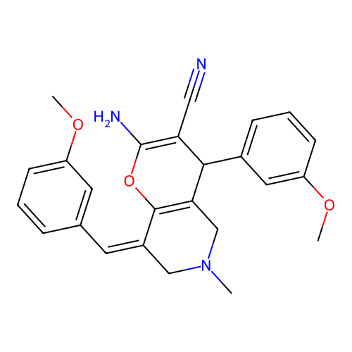 (8Z)-2-amino-4-(3-methoxyphenyl)-8-[(3-methoxyphenyl)methylidene]-6-methyl-5,7-dihydro-4H-pyrano[3,2-c]pyridine-3-carbonitrile structure