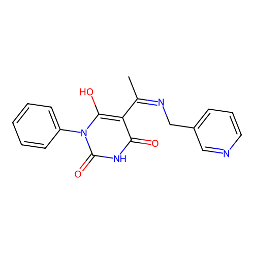 (5E)-1-phenyl-5-[1-(pyridin-3-ylmethylamino)ethylidene]-1,3-diazinane-2,4,6-trione structure
