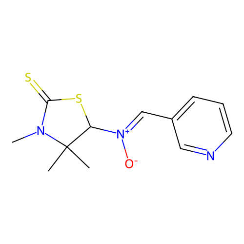(Z)-3,4,4-trimethyl-N-(pyridin-3-ylmethylene)-2-thioxothiazolidin-5-amine oxide structure