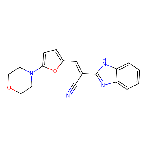 (E)-2-(1H-Benzoimidazol-2-yl)-3-(5-morpholin-4-yl-furan-2-yl)-acrylonitrile structure