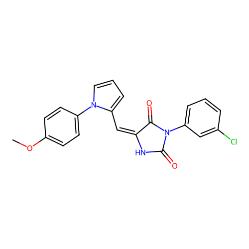 (5E)-3-(3-chlorophenyl)-5-[[1-(4-methoxyphenyl)pyrrol-2-yl]methylidene]imidazolidine-2,4-dione structure