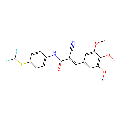 (E)-2-cyano-N-[4-(difluoromethylsulfanyl)phenyl]-3-(3,4,5-trimethoxyphenyl)prop-2-enamide structure