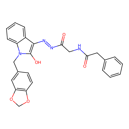N-({N'-[(3E)-1-[(2H-1,3-BENZODIOXOL-5-YL)METHYL]-2-OXO-2,3-DIHYDRO-1H-INDOL-3-YLIDENE]HYDRAZINECARBONYL}METHYL)-2-PHENYLACETAMIDE structure