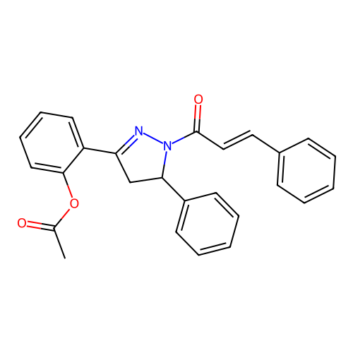 [2-[3-phenyl-2-[(E)-3-phenylprop-2-enoyl]-3,4-dihydropyrazol-5-yl]phenyl] acetate structure