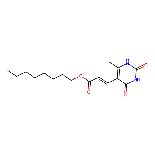 octyl (E)-3-(6-methyl-2,4-dioxo-1H-pyrimidin-5-yl)prop-2-enoate structure