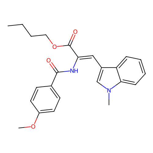 (Z)-butyl 2-(4-methoxybenzamido)-3-(1-methyl-1H-indol-3-yl)acrylate structure