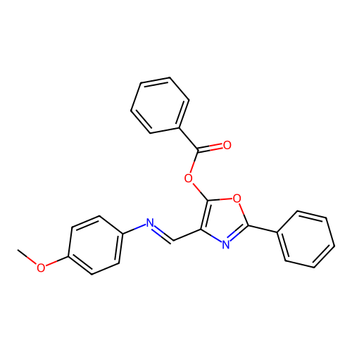 4-{(E)-[(4-methoxyphenyl)imino]methyl}-2-phenyl-1,3-oxazol-5-yl benzoate structure