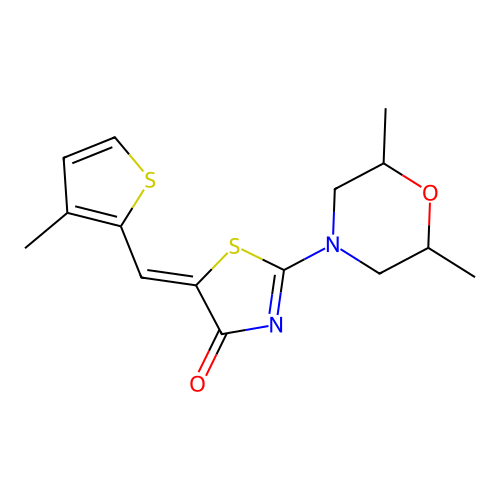 (5Z)-2-(2,6-dimethylmorpholin-4-yl)-5-[(3-methylthiophen-2-yl)methylidene]-1,3-thiazol-4(5H)-one structure