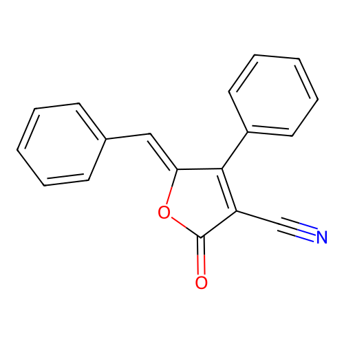 2-Oxo-4-phenyl-5-(phenylmethylene)-2,5-dihydro-3-furancarbonitrile structure
