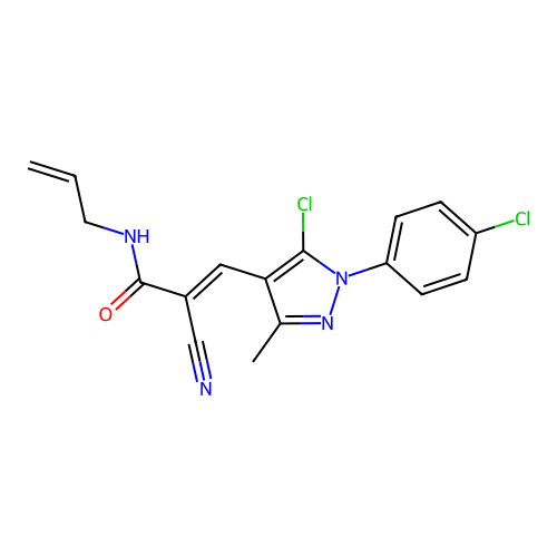 (E)-3-[5-chloro-1-(4-chlorophenyl)-3-methylpyrazol-4-yl]-2-cyano-N-prop-2-enylprop-2-enamide structure