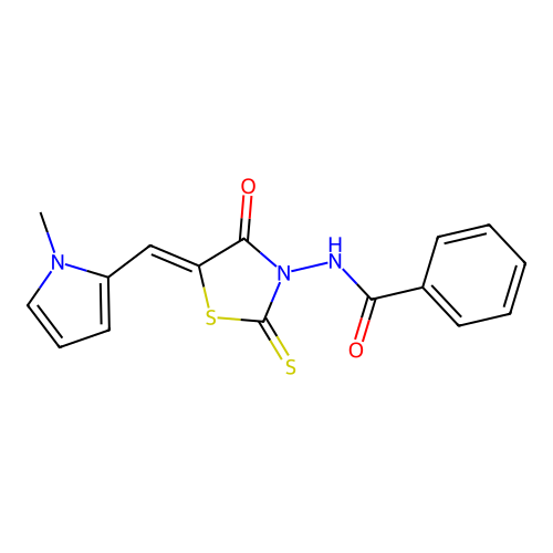 (Z)-N-(5-((1-methyl-1H-pyrrol-2-yl)methylene)-4-oxo-2-thioxothiazolidin-3-yl)benzamide structure