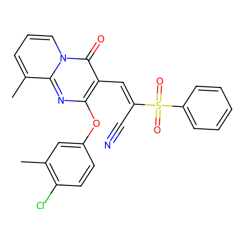 (2E)-2-(BENZENESULFONYL)-3-[2-(4-CHLORO-3-METHYLPHENOXY)-9-METHYL-4-OXO-4H-PYRIDO[1,2-A]PYRIMIDIN-3-YL]PROP-2-ENENITRILE structure