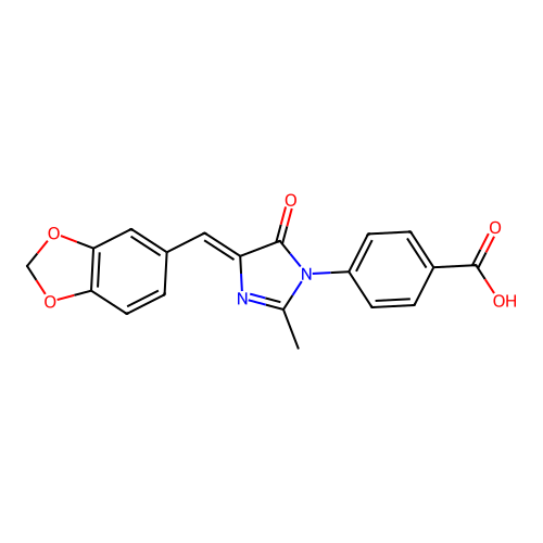 4-[(4Z)-4-(1,3-benzodioxol-5-ylmethylidene)-2-methyl-5-oxoimidazol-1-yl]benzoic acid structure