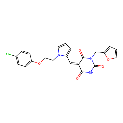 (5Z)-5-[[1-[2-(4-chlorophenoxy)ethyl]pyrrol-2-yl]methylidene]-1-(furan-2-ylmethyl)-1,3-diazinane-2,4,6-trione structure