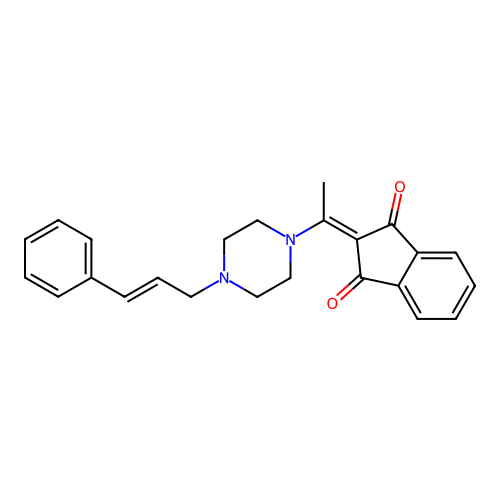 2-{1-[4-((E)-3-Phenyl-allyl)-piperazin-1-yl]-ethylidene}-indan-1,3-dione structure