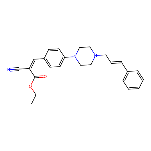 (Z)-ethyl 3-(4-(4-cinnamylpiperazin-1-yl)phenyl)-2-cyanoacrylate structure