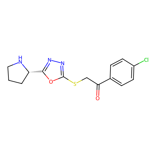 (S)-1-(4-chlorophenyl)-2-((5-(pyrrolidin-2-yl)-1,3,4-oxadiazol-2-yl)thio)ethanone structure