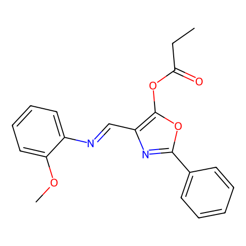 [4-[(2-Methoxyphenyl)iminomethyl]-2-phenyl-1,3-oxazol-5-yl] propanoate structure