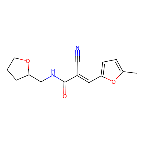 (E)-2-cyano-3-(5-methylfuran-2-yl)-N-(oxolan-2-ylmethyl)prop-2-enamide structure