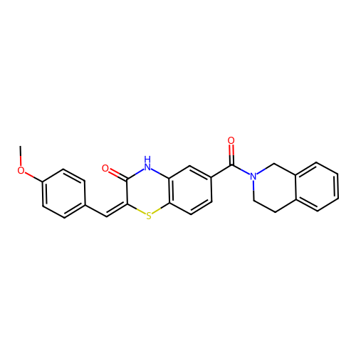 (2E)-6-(3,4-dihydro-1H-isoquinoline-2-carbonyl)-2-[(4-methoxyphenyl)methylidene]-4H-1,4-benzothiazin-3-one structure