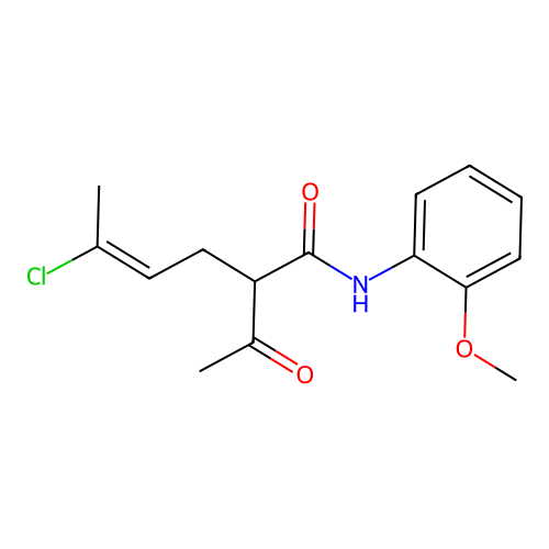 (E)-2-acetyl-5-chloro-N-(2-methoxyphenyl)hex-4-enamide structure