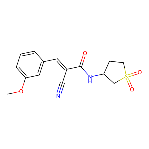 (E)-2-cyano-N-(1,1-dioxothiolan-3-yl)-3-(3-methoxyphenyl)prop-2-enamide structure