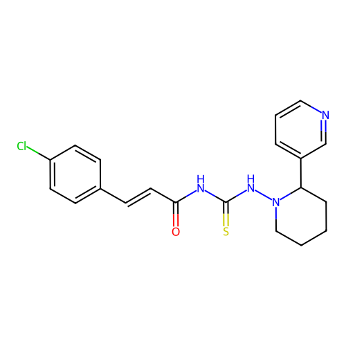 (2E)-3-(4-chlorophenyl)-N-{[2-(pyridin-3-yl)piperidin-1-yl]carbamothioyl}prop-2-enamide structure