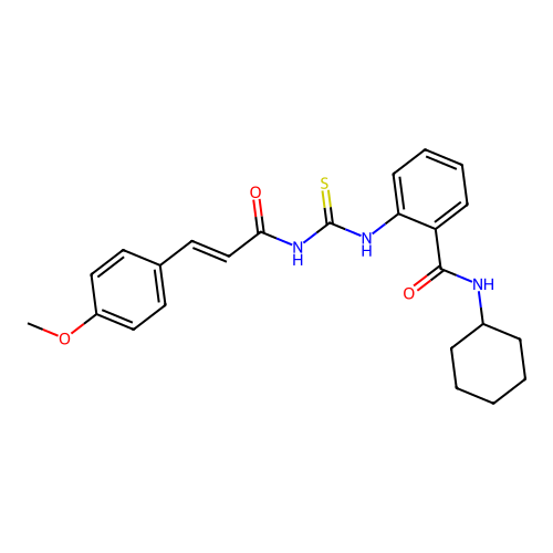 N-cyclohexyl-2-[({[3-(4-methoxyphenyl)acryloyl]amino}carbothioyl)amino]benzamide structure