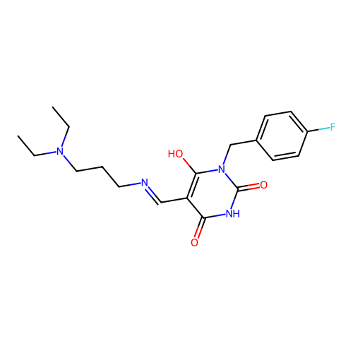 (5E)-5-({[3-(diethylamino)propyl]amino}methylidene)-3-(4-fluorobenzyl)-6-hydroxypyrimidine-2,4(3H,5H)-dione structure