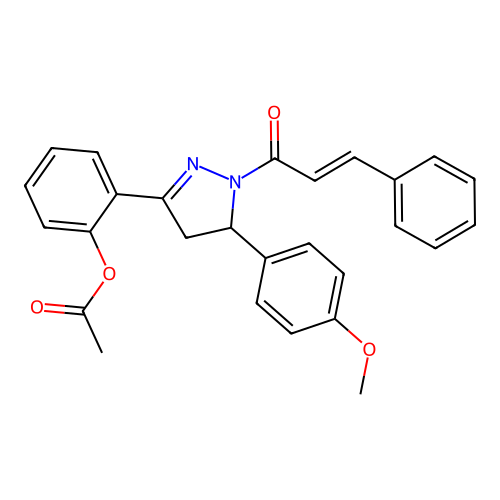 (E)-2-(1-cinnamoyl-5-(4-methoxyphenyl)-4,5-dihydro-1H-pyrazol-3-yl)phenyl acetate structure