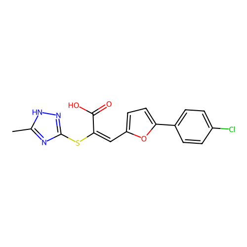 (E)-3-[5-(4-Chloro-phenyl)-furan-2-yl]-2-(5-methyl-4H-[1,2,4]triazol-3-ylsulfanyl)-acrylic acid structure