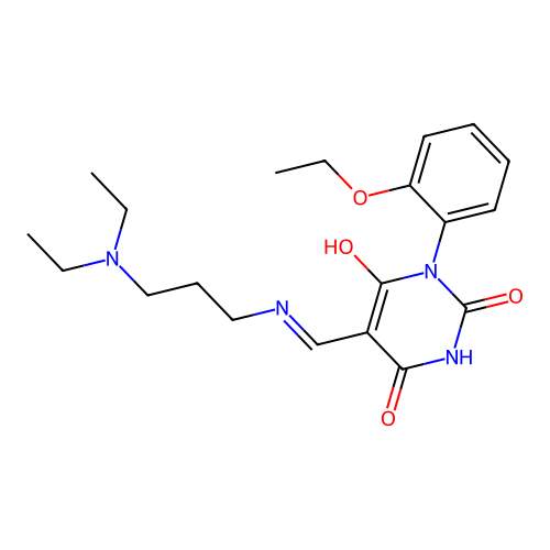 (5E)-5-({[3-(diethylamino)propyl]amino}methylidene)-3-(2-ethoxyphenyl)-6-hydroxypyrimidine-2,4(3H,5H)-dione structure