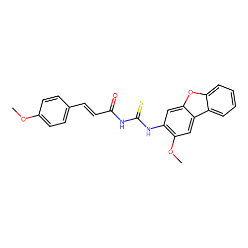 1-(2-Methoxy-dibenzofuran-3-yl)-3-[(E)-3-(4-methoxy-phenyl)-acryloyl]-thiourea structure