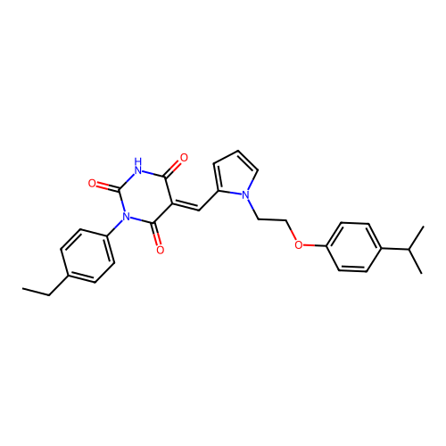 (5E)-1-(4-ethylphenyl)-5-[[1-[2-(4-propan-2-ylphenoxy)ethyl]pyrrol-2-yl]methylidene]-1,3-diazinane-2,4,6-trione structure