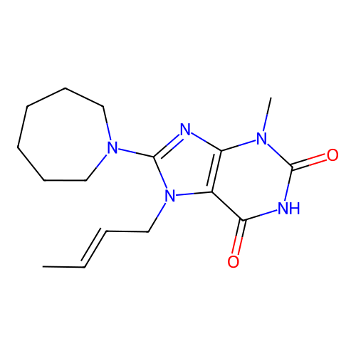 8-(azepan-1-yl)-7-[(2E)-but-2-en-1-yl]-3-methyl-3,7-dihydro-1H-purine-2,6-dione structure