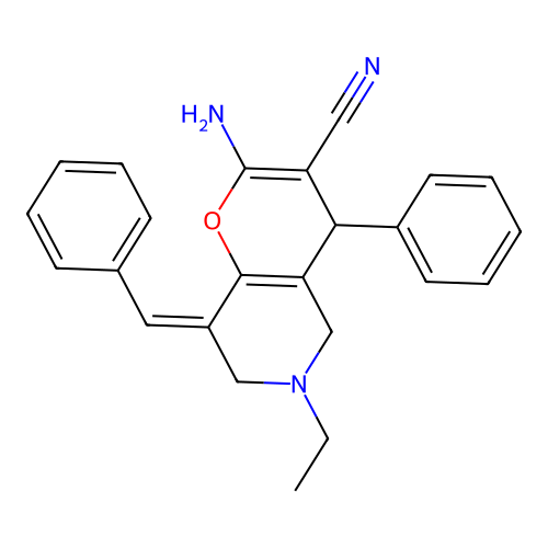 (8Z)-2-amino-8-benzylidene-6-ethyl-4-phenyl-5,7-dihydro-4H-pyrano[3,2-c]pyridine-3-carbonitrile structure