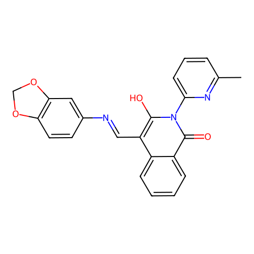 (E)-4-((Benzo[d][1,3]dioxol-5-ylamino)methylene)-2-(6-methylpyridin-2-yl)isoquinoline-1,3(2H,4H)-dione structure