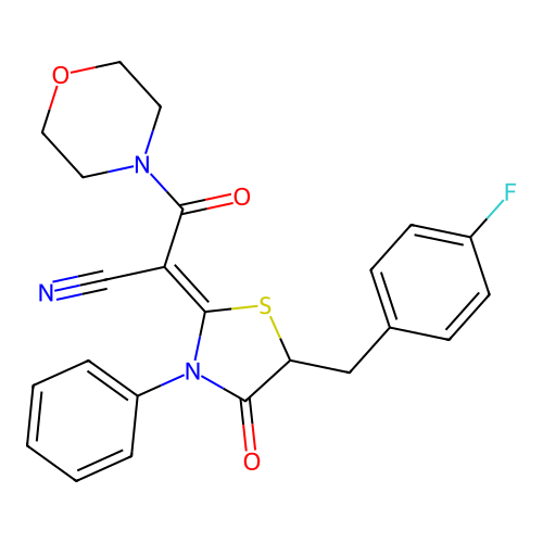 (Z)-2-(5-(4-fluorobenzyl)-4-oxo-3-phenylthiazolidin-2-ylidene)-3-morpholino-3-oxopropanenitrile structure