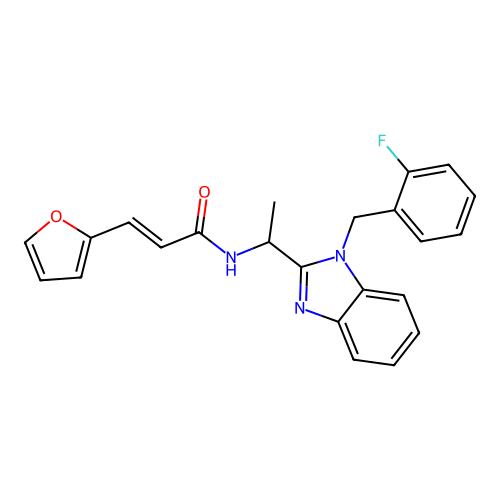 (E)-N-[1-[1-[(2-fluorophenyl)methyl]benzimidazol-2-yl]ethyl]-3-(furan-2-yl)prop-2-enamide structure