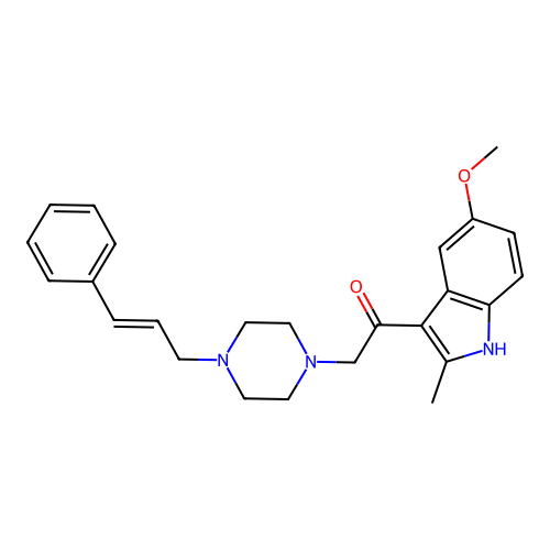 (E)-2-(4-cinnamylpiperazin-1-yl)-1-(5-methoxy-2-methyl-1H-indol-3-yl)ethanone structure