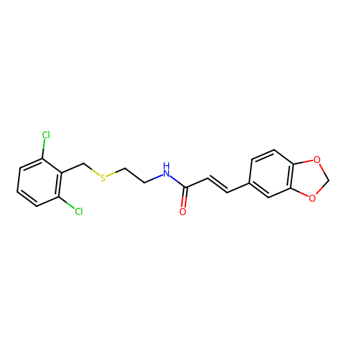 (2E)-3-(1,3-benzodioxol-5-yl)-N-{2-[(2,6-dichlorobenzyl)sulfanyl]ethyl}prop-2-enamide structure