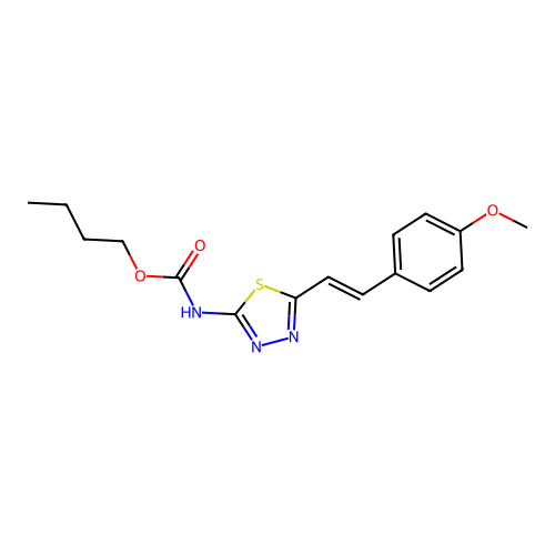 (E)-butyl (5-(4-methoxystyryl)-1,3,4-thiadiazol-2-yl)carbamate structure