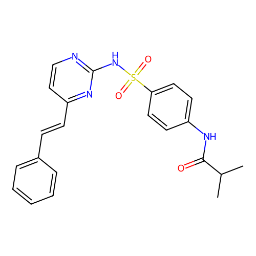 2-methyl-N-[4-({4-[(E)-2-phenylethenyl]pyrimidin-2-yl}sulfamoyl)phenyl]propanamide structure