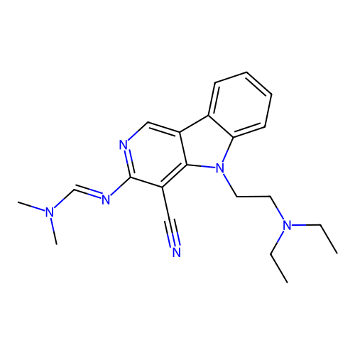 N'-[4-cyano-5-(2-diethylaminoethyl)pyrido[4,3-b]indol-3-yl]-N,N-dimethylmethanimidamide structure