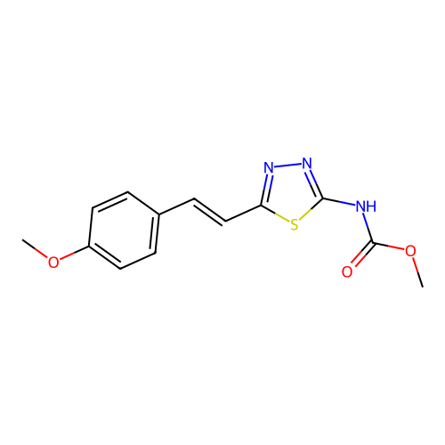 (E)-methyl (5-(4-methoxystyryl)-1,3,4-thiadiazol-2-yl)carbamate structure