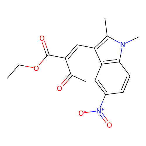 ethyl 2-acetyl-3-{5-nitro-1,2-dimethyl-1H-indol-3-yl}acrylate structure