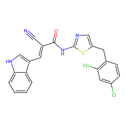 (E)-2-Cyano-N-[5-(2,4-dichloro-benzyl)-thiazol-2-yl]-3-(1H-indol-3-yl)-acrylamide structure