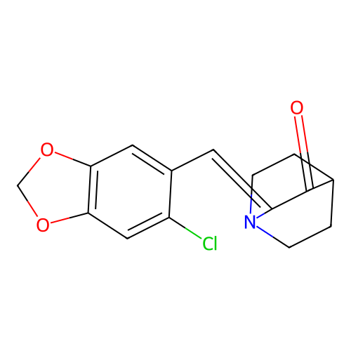 (1s,4s,Z)-2-((6-chlorobenzo[d][1,3]dioxol-5-yl)methylene)quinuclidin-3-one structure