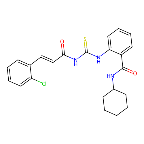 2-[({[3-(2-chlorophenyl)acryloyl]amino}carbothioyl)amino]-N-cyclohexylbenzamide structure